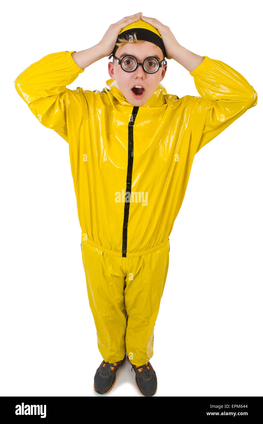 Man in yellow suit isolated on white Stock Photo Alamy
