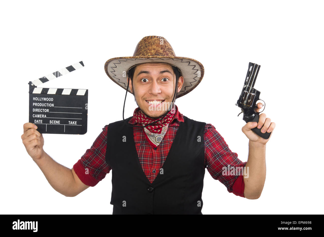 Young cowboy isolated on white Stock Photo