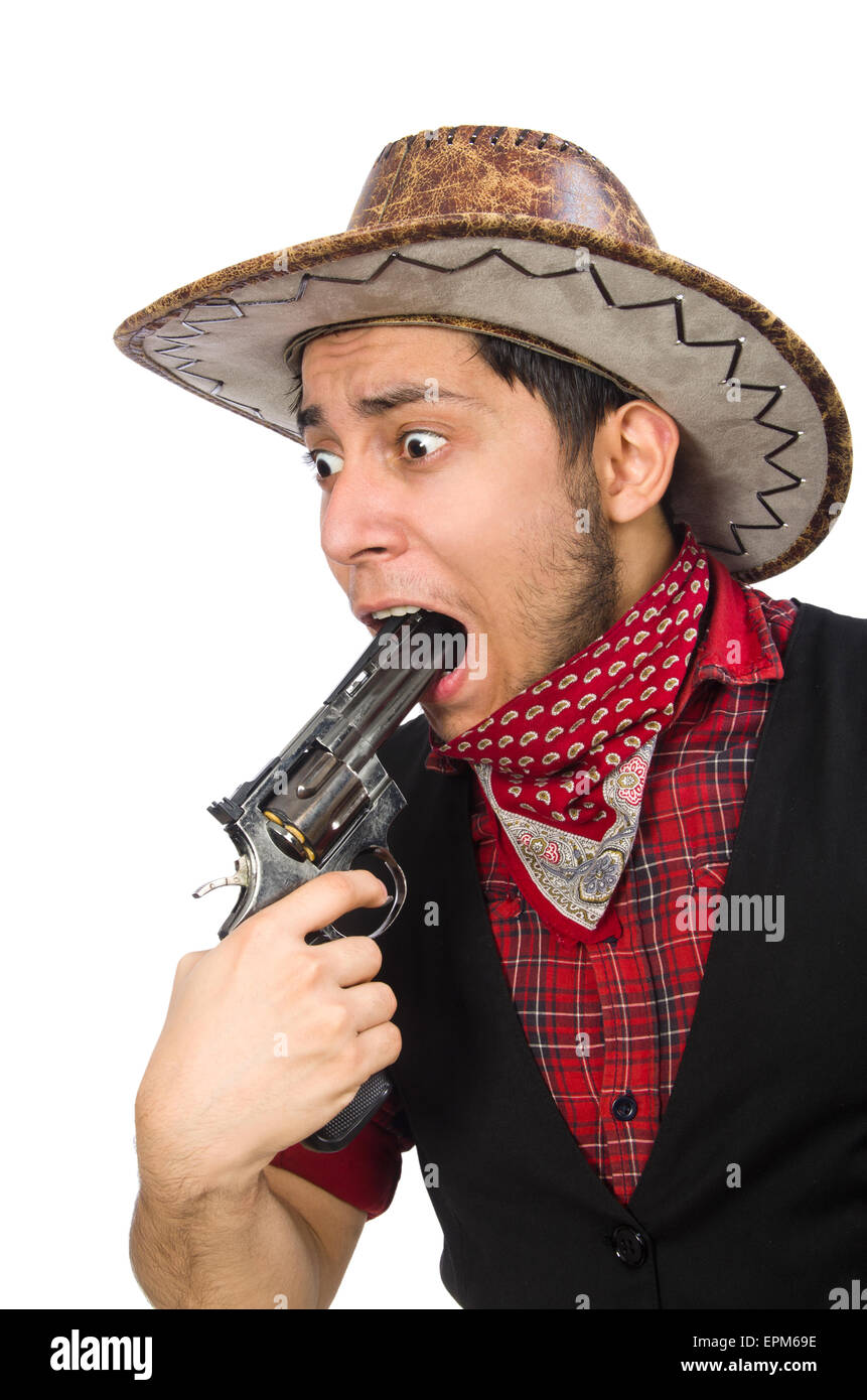 Young cowboy isolated on white Stock Photo