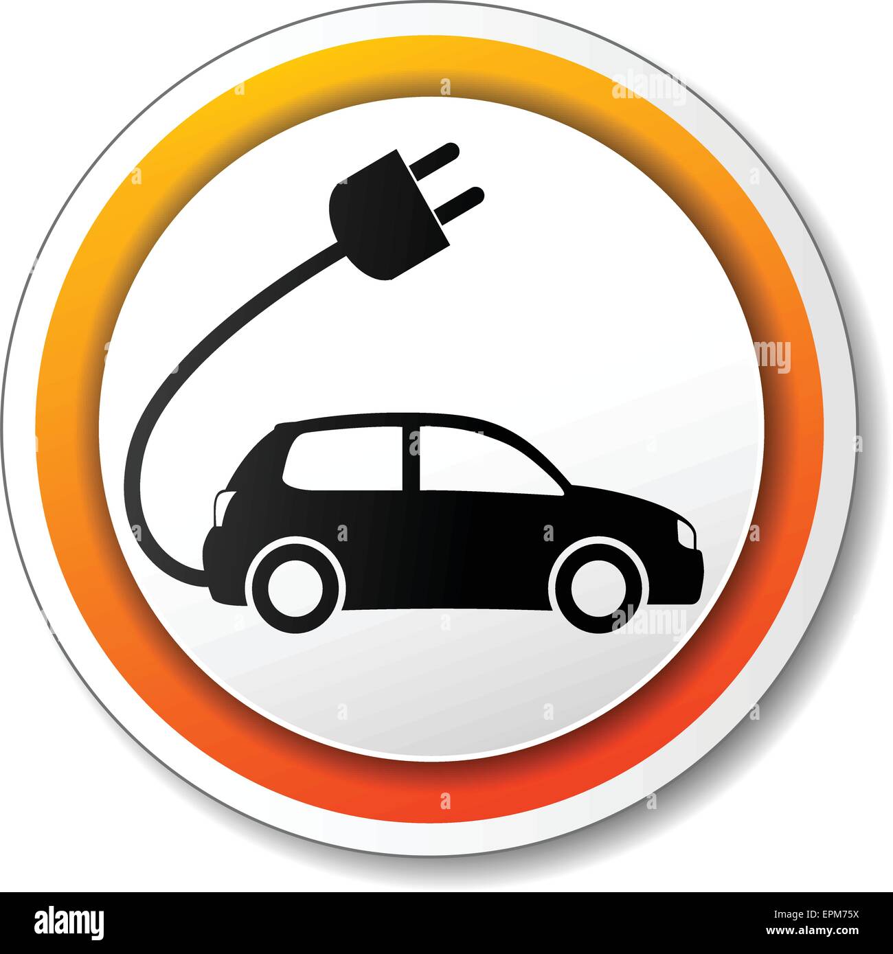 illustration of white and orange icon for electric car Stock Vector