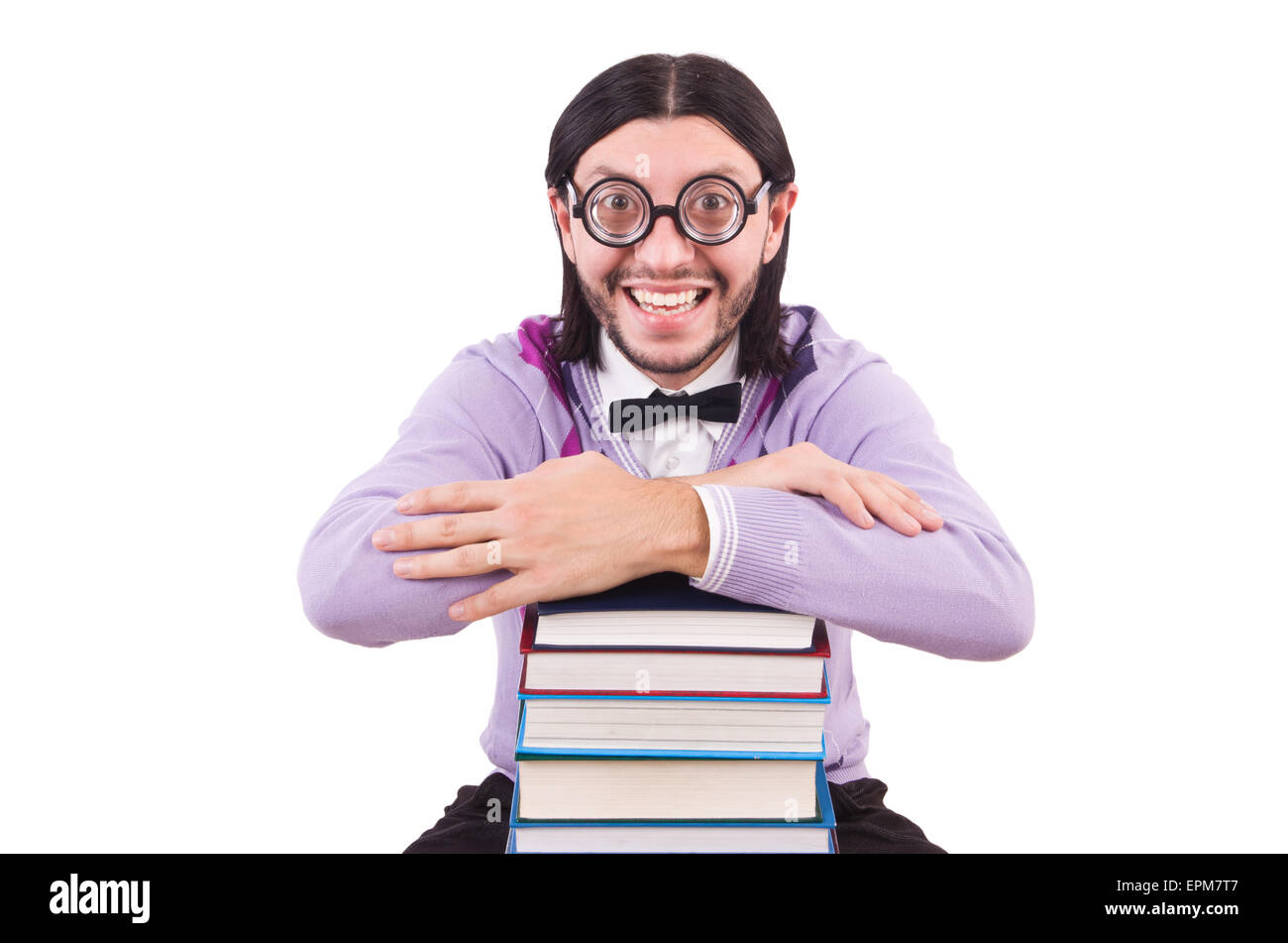 Funny student with books isolated on white Stock Photo - Alamy