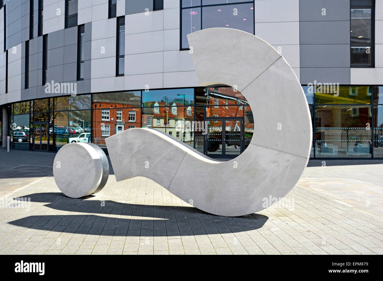 Close up of Question Mark sculpture by Langlands & Bell outside University Campus Ipswich Suffolk Waterfront Building England UK Stock Photo
