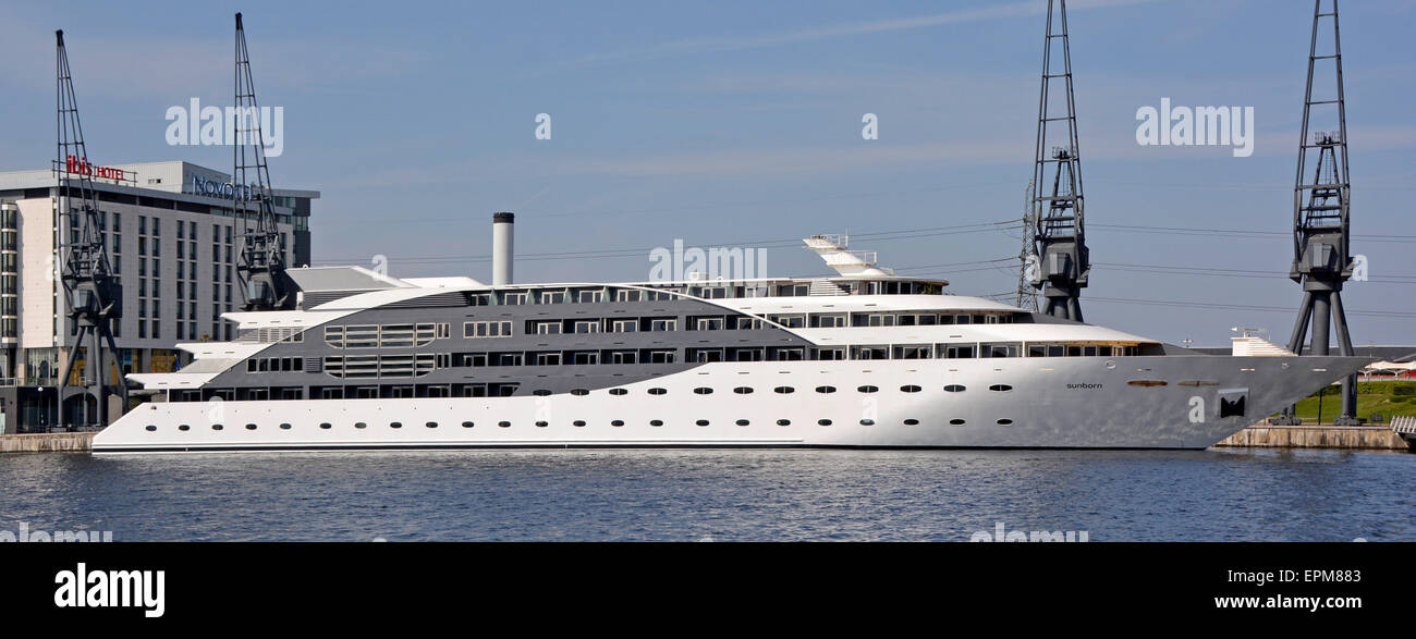 Sunborn floating hotel moored in the Royal Victoria Dock close to the