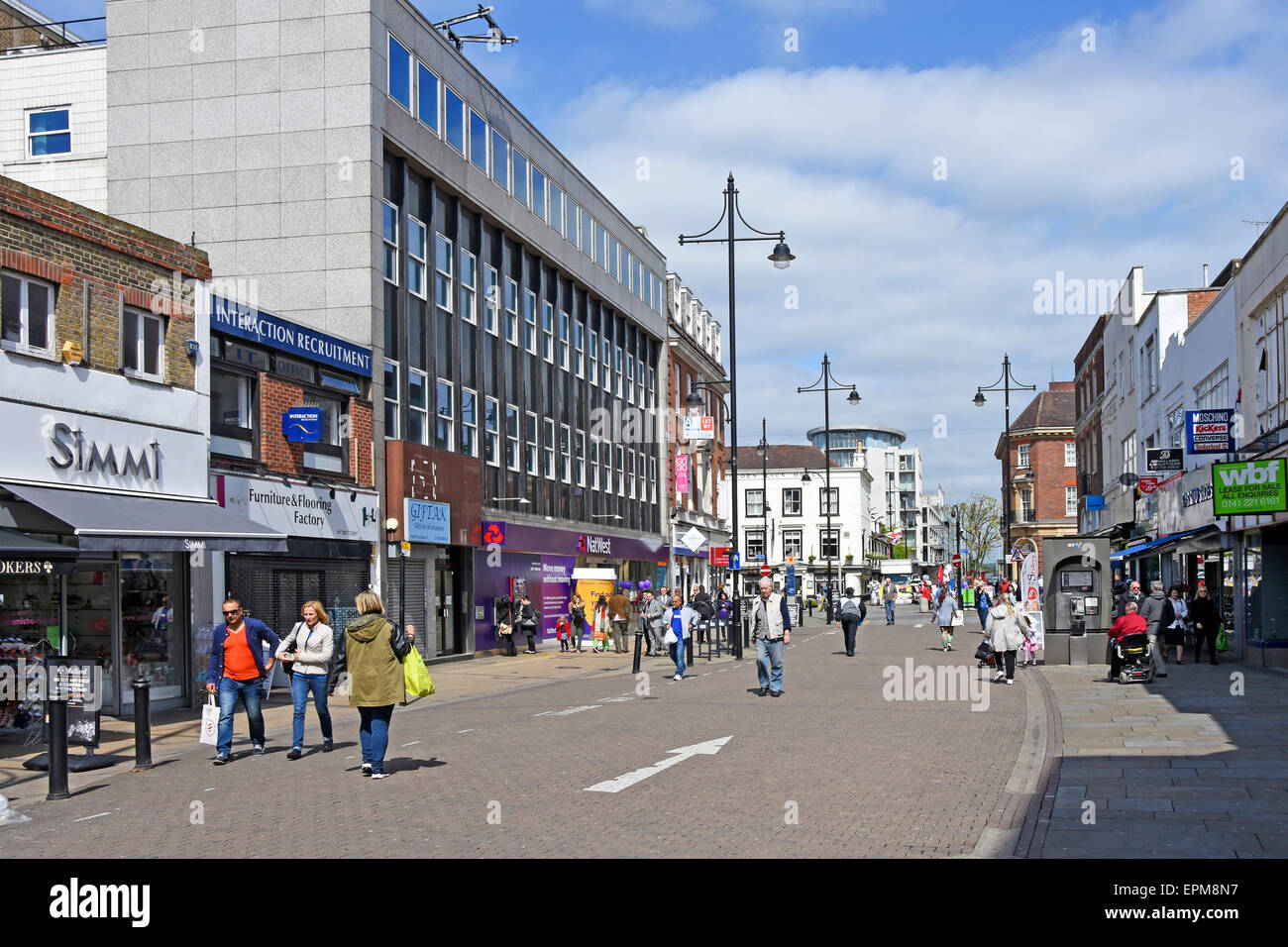 Pedestrianised South Street in Romford town centre main shopping street East London England UK previously in Essex Stock Photo