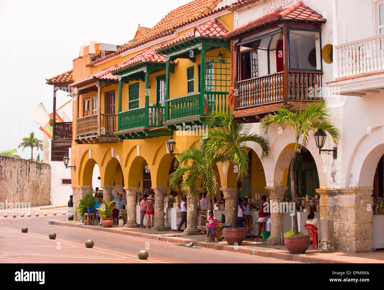 Buildings in Plaza de los Coches (Car Square) in Cartagena, Colombia, South America Stock Photo