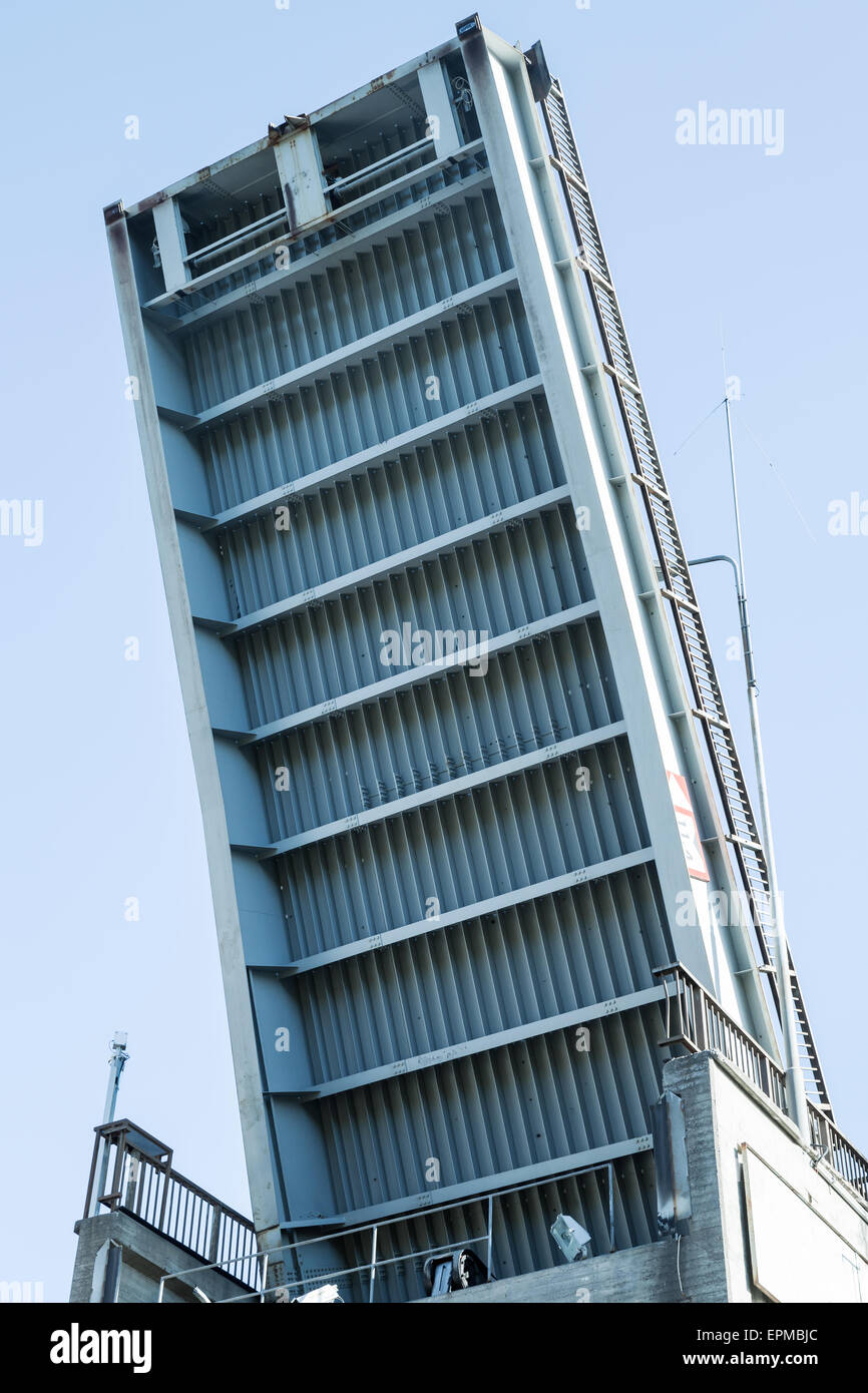 Open drawbridge over Tsvetochnoye lock on the Saimaa Canal, a ...