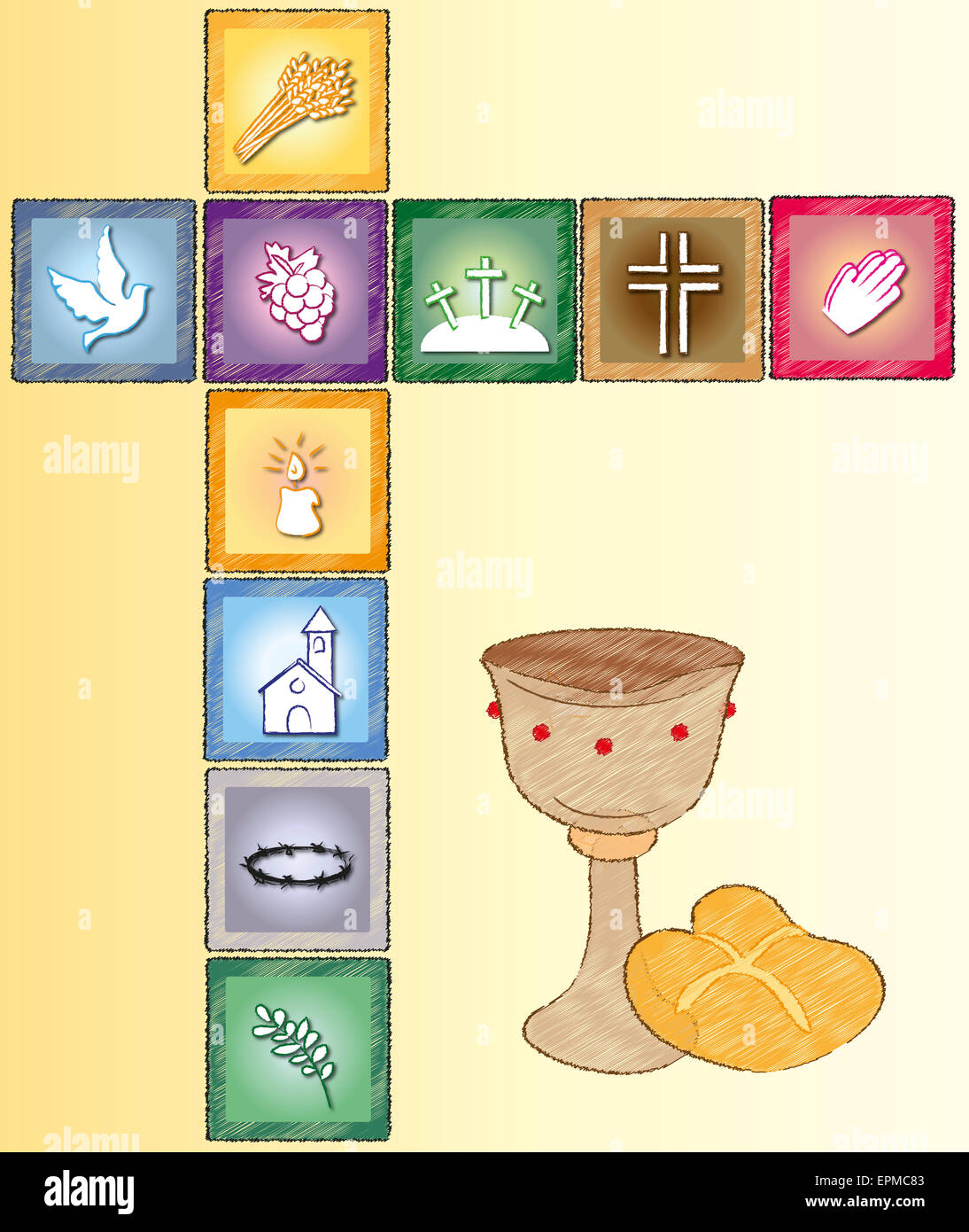 illustration of religion card with icons Stock Photo - Alamy