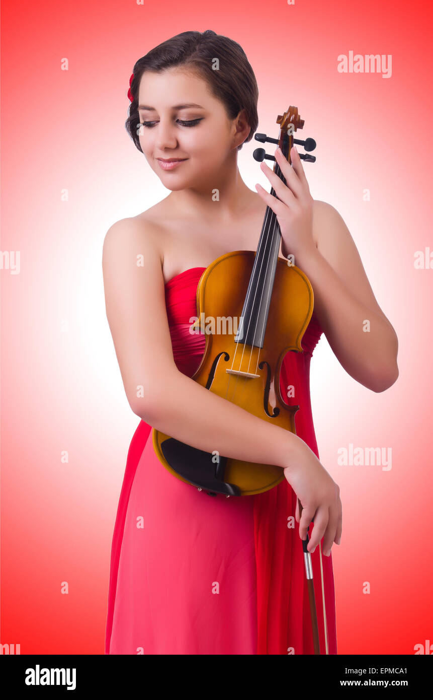 Young girl with violin on white Stock Photo - Alamy