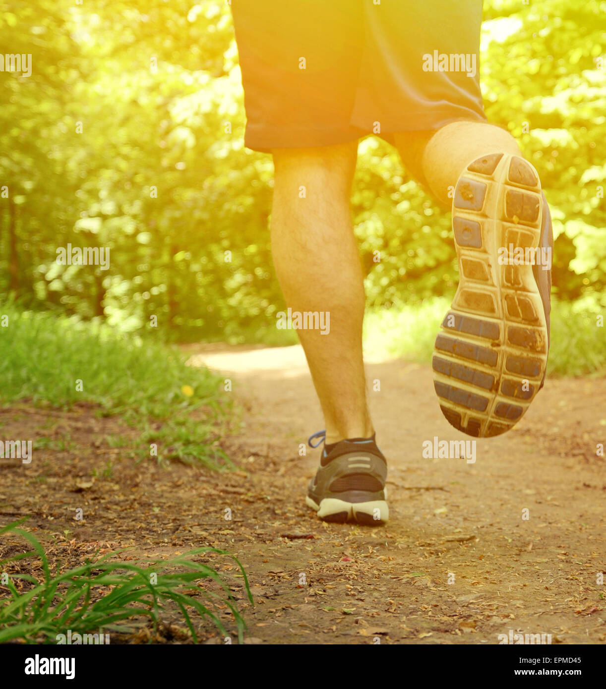 Runner feet running on road closeup on shoe Stock Photo Alamy