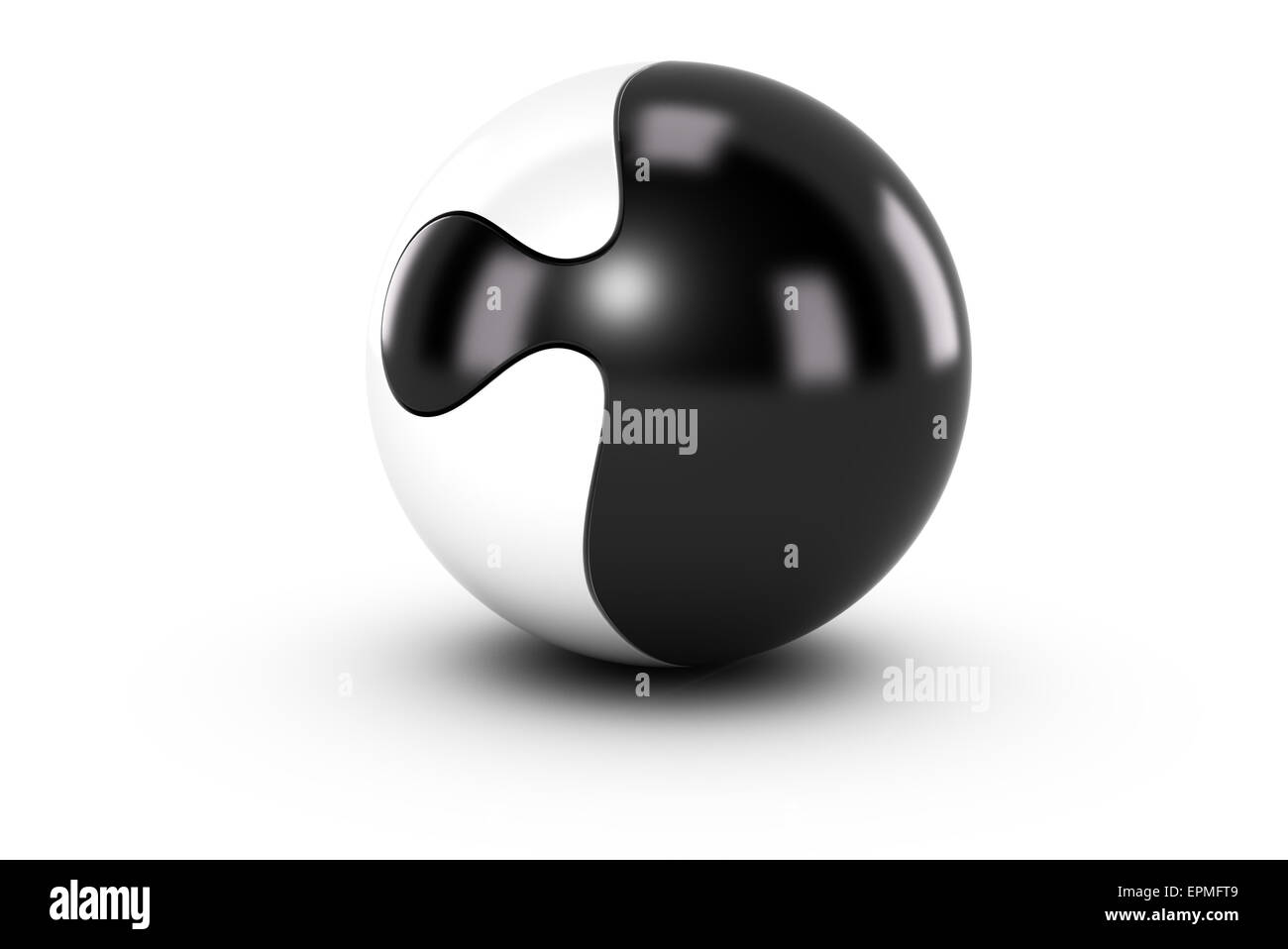 Splited sphere or spherical jigsaw puzzle with two colors black and white symbol of partnership or collaborative work or strateg Stock Photo