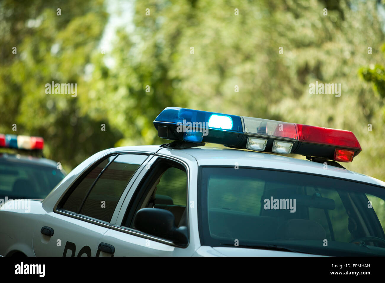 USA, police car with lights on Stock Photo Alamy