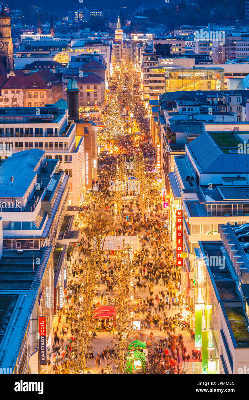 Germany, Stuttgart, shopping mile Koenigstrasse at Christmastime Stock
