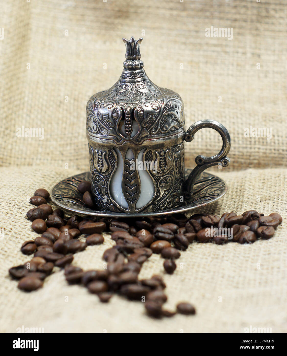 Traditional Turkish coffee with coffee beans Stock Photo Alamy