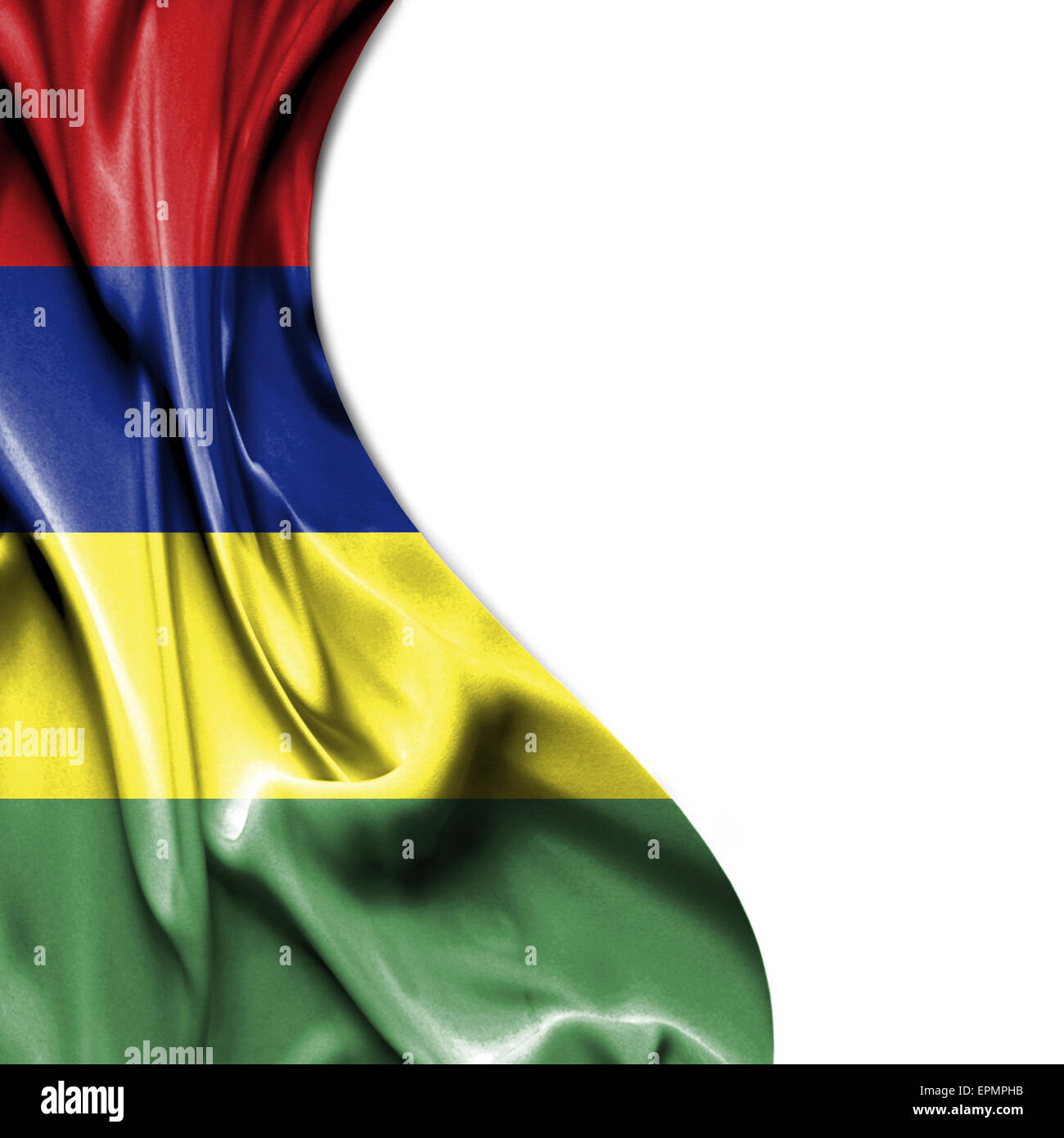 Mauritius waving silky flag isolated on white background Stock Photo ...