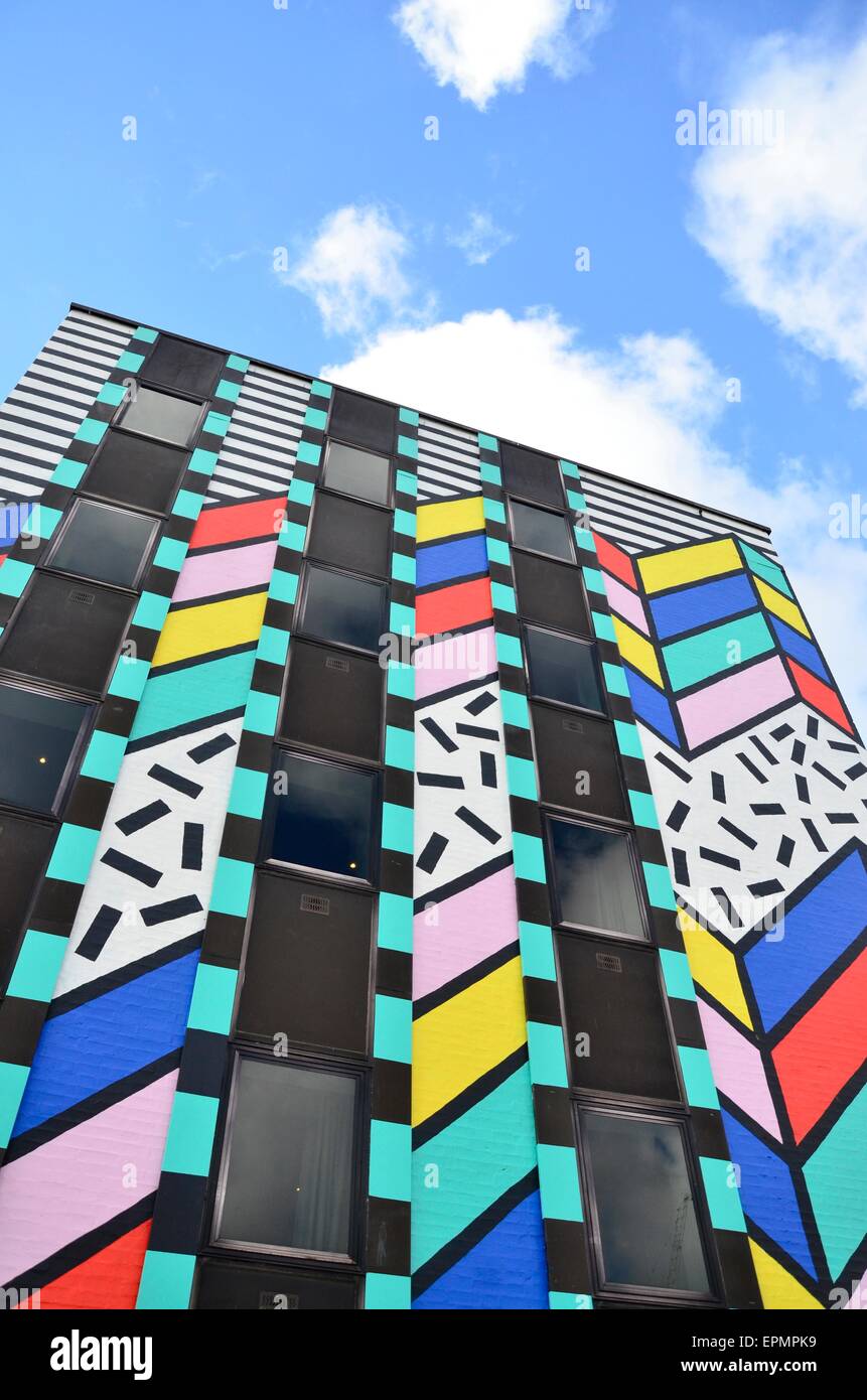 Painting on a Building by Camille Walala on Great Eastern Street, Old Street, London, England, UK Stock Photo