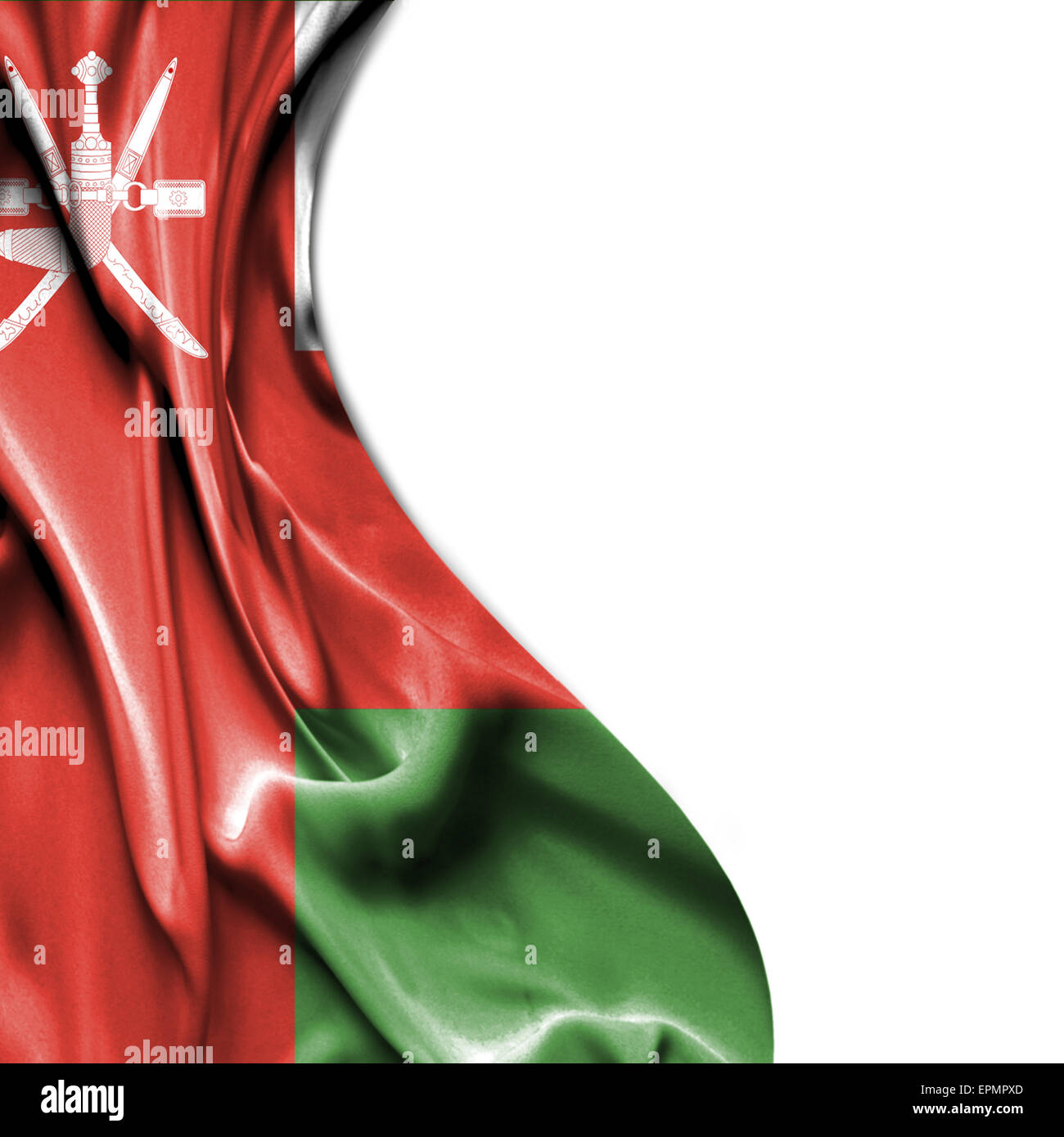 Oman waving silky flag isolated on white background Stock Photo - Alamy