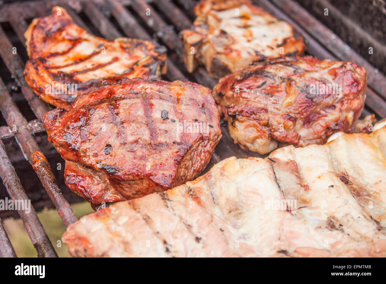 Grilled lamb steak, in between pork cutlet and ribs Stock Photo Alamy