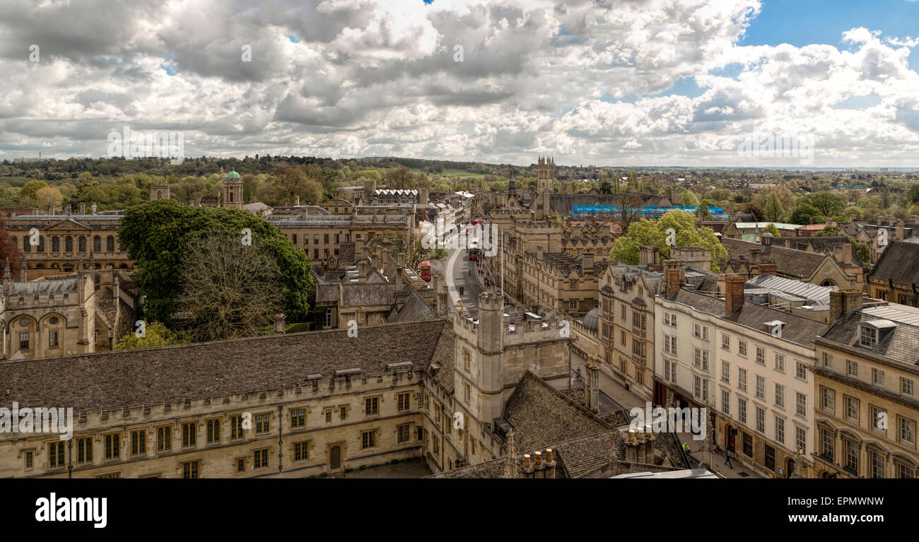 Aerial view on All Souls College, Queen's College and Magdalen College from St Mary the Virgin, Oxford, England, UK. Stock Photo