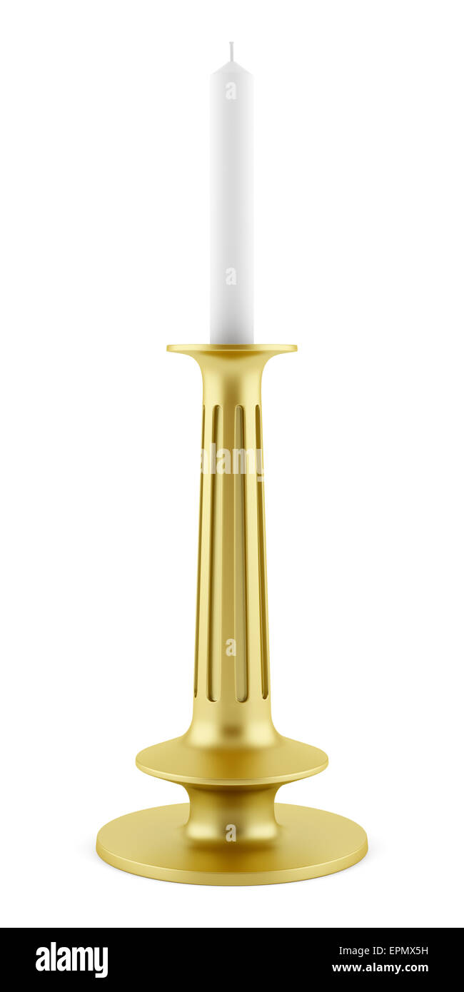 golden candlestick with candle isolated on white background Stock Photo ...