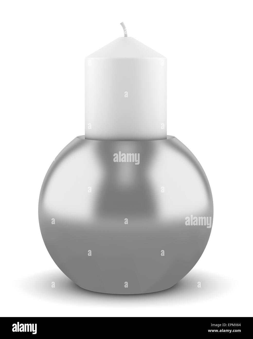 one modern round candlestick with candle isolated on white background