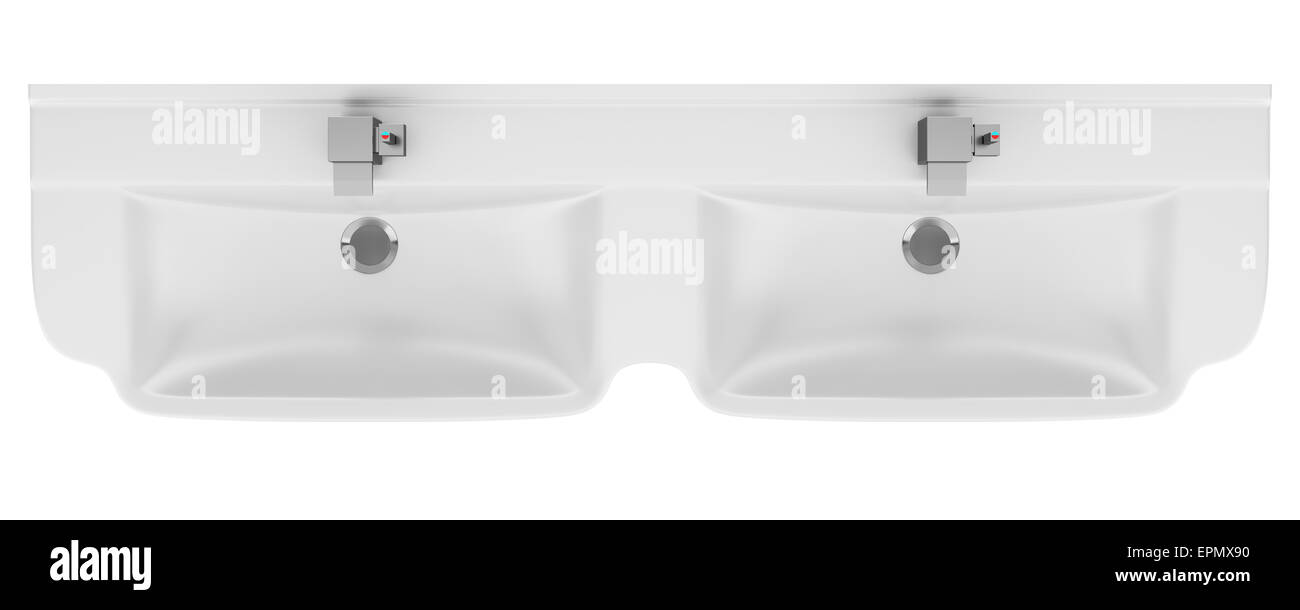 top view of double ceramic bathroom sink isolated on white background ...