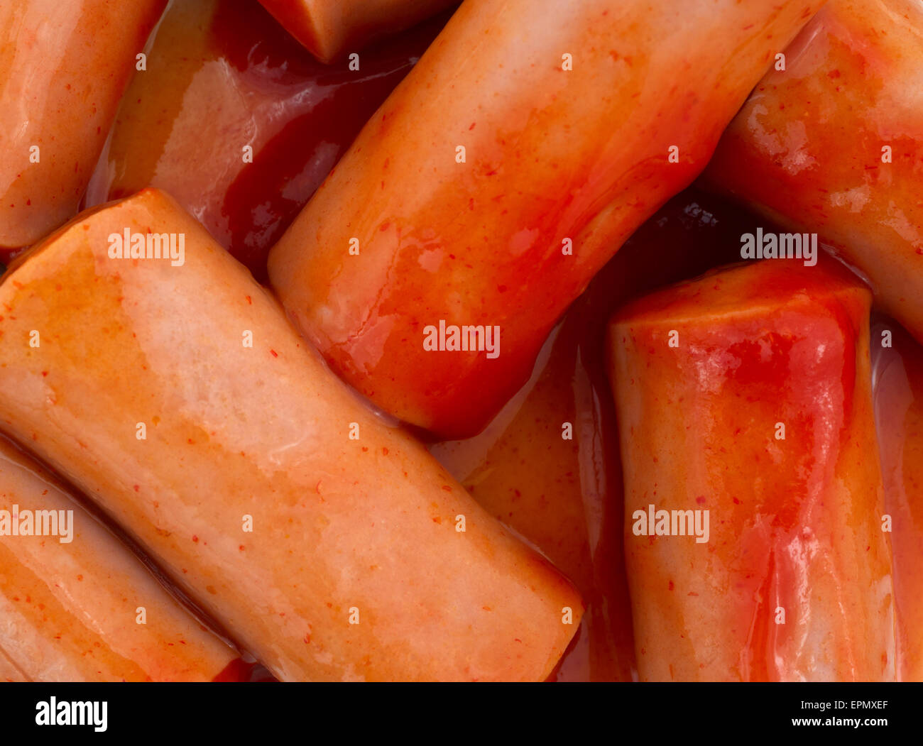 A Very Close View Of Small Bite Size Hot And Spicy Sausages Stock Photo