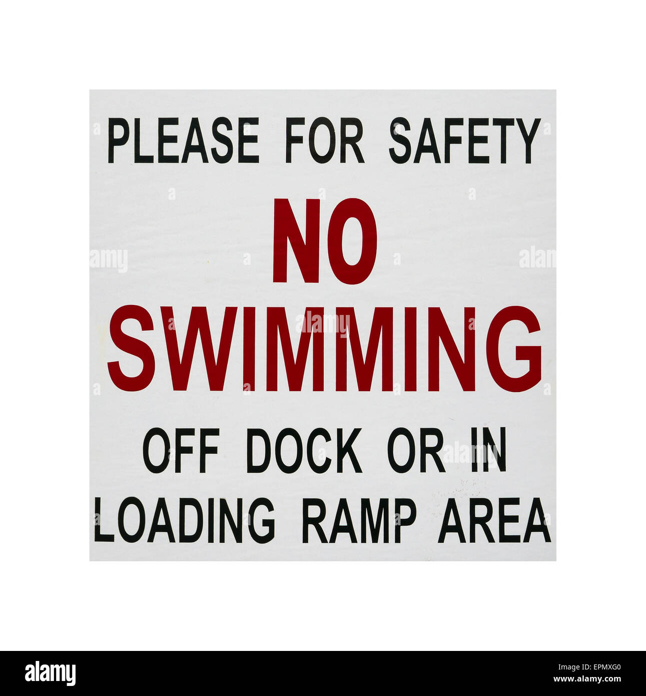 A No Swimming safety sign isolated on a white background. Stock Photo