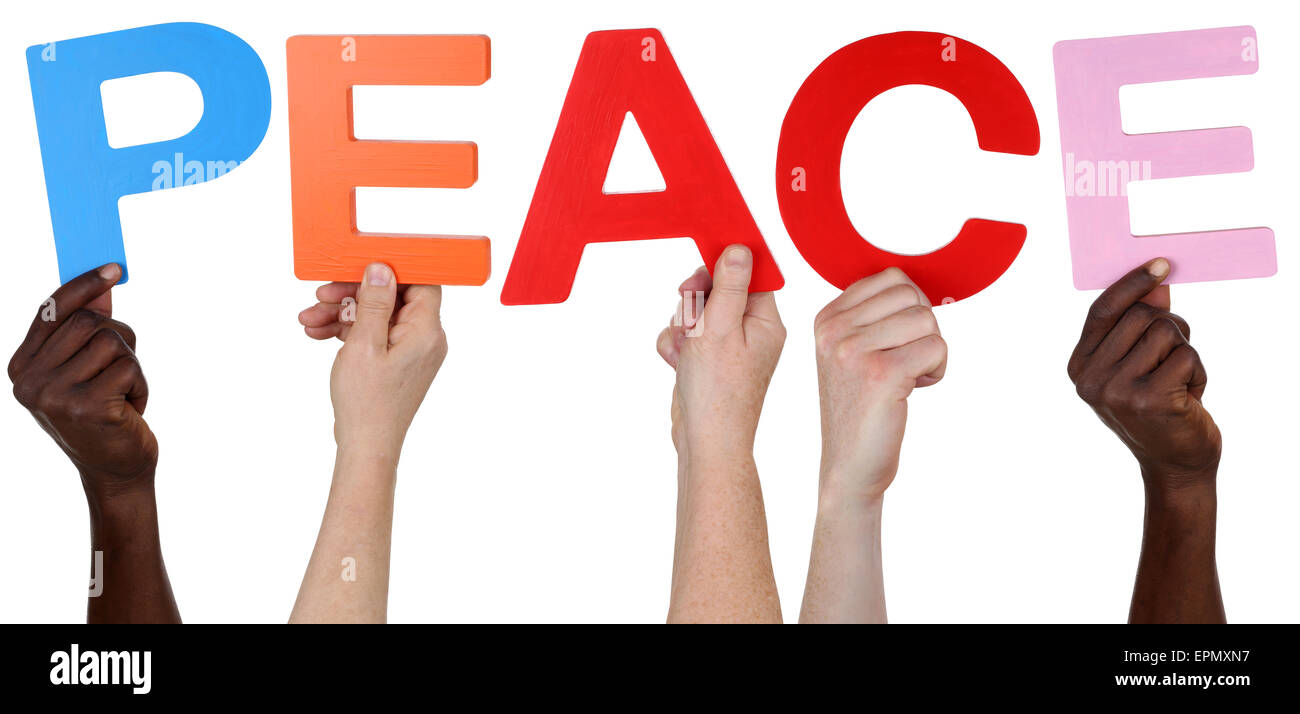 Multiple Races Peace Multi ethnic group of people holding the word peace isolated Stock ...