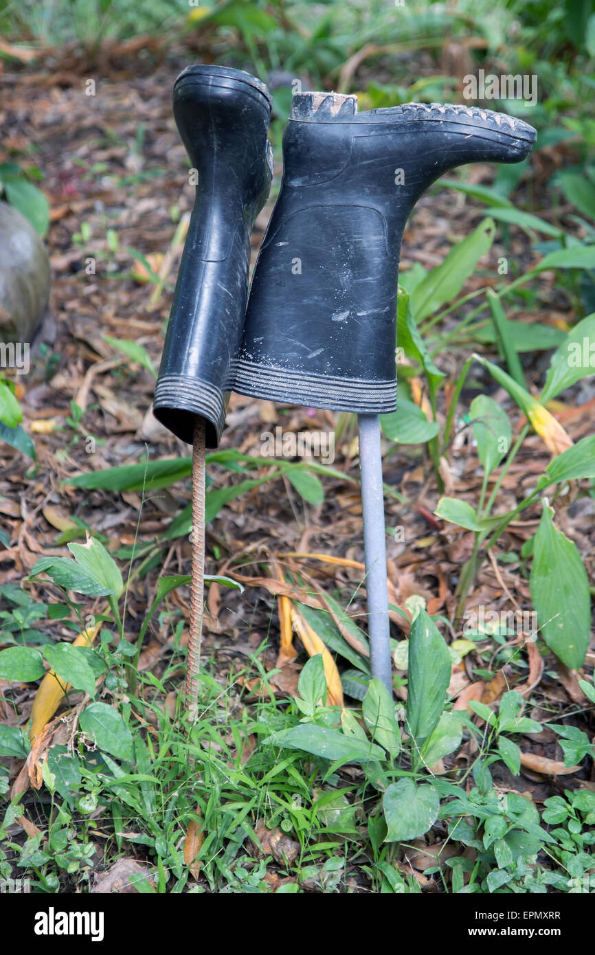 boots galosh is dried on the garden Stock Photo