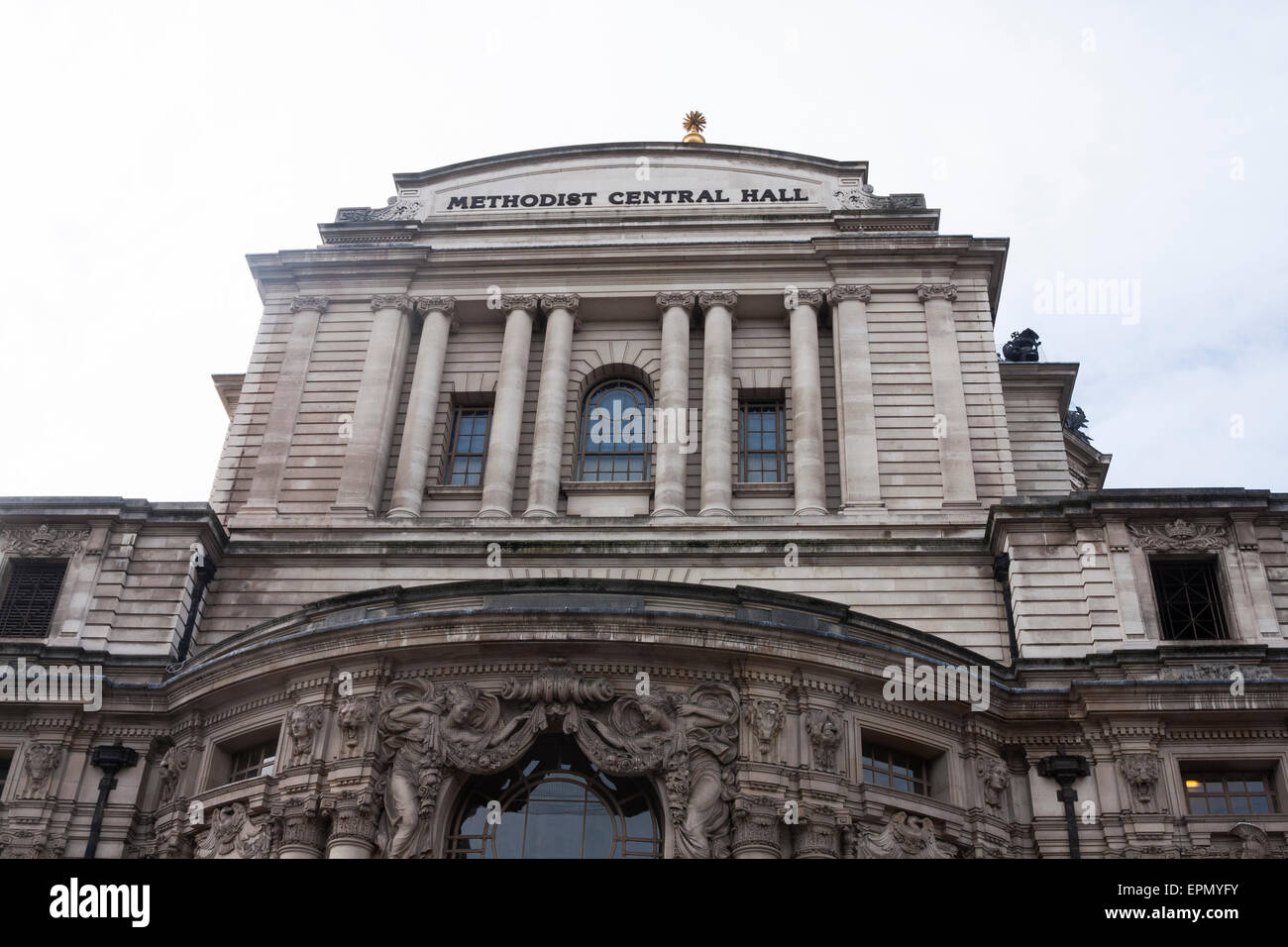 A worm's eye view of the The Methodist Central Hall, Westminster, exterior. London, UK Stock Photo