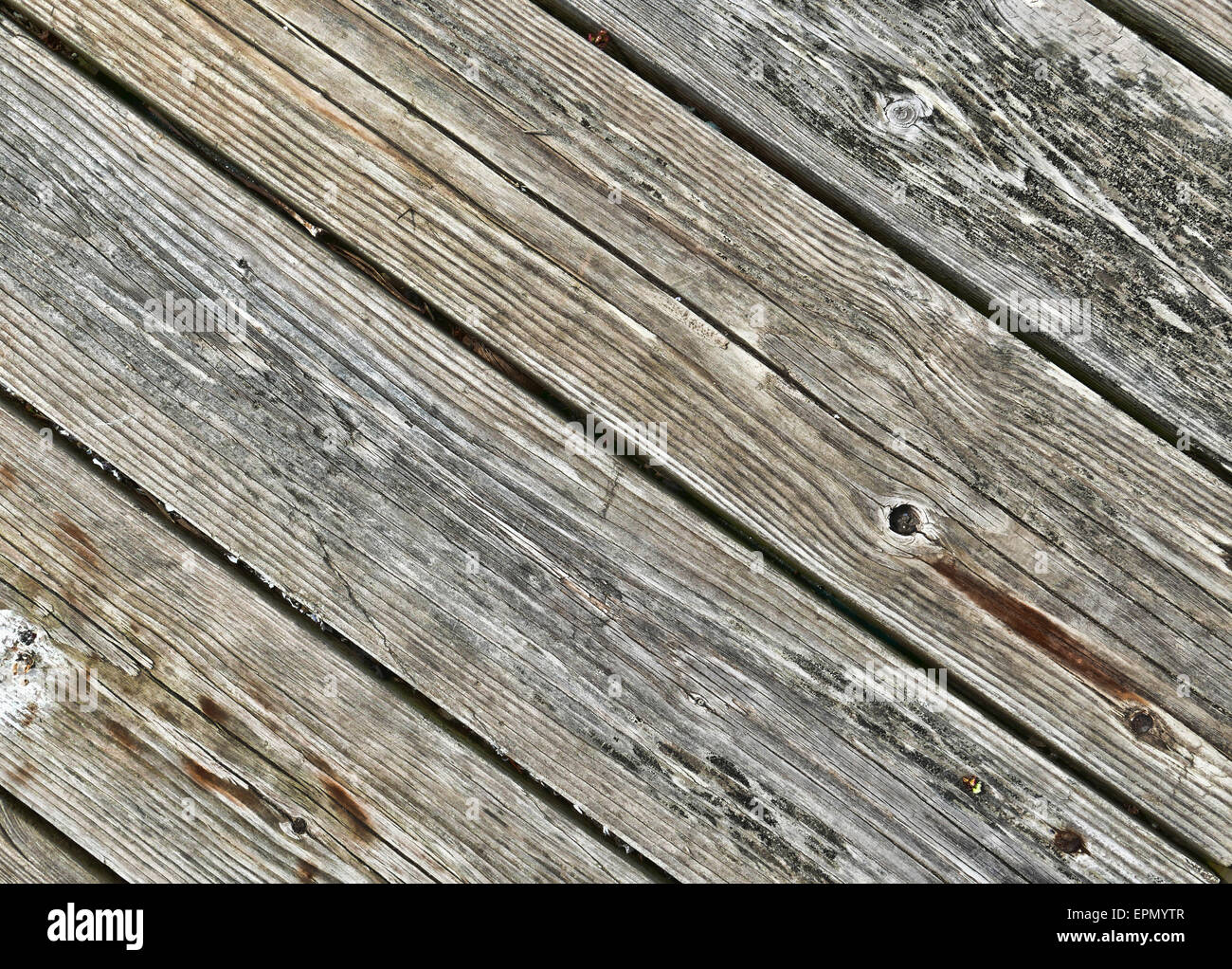Several old decking boards which are rotting at an angle Stock Photo Alamy
