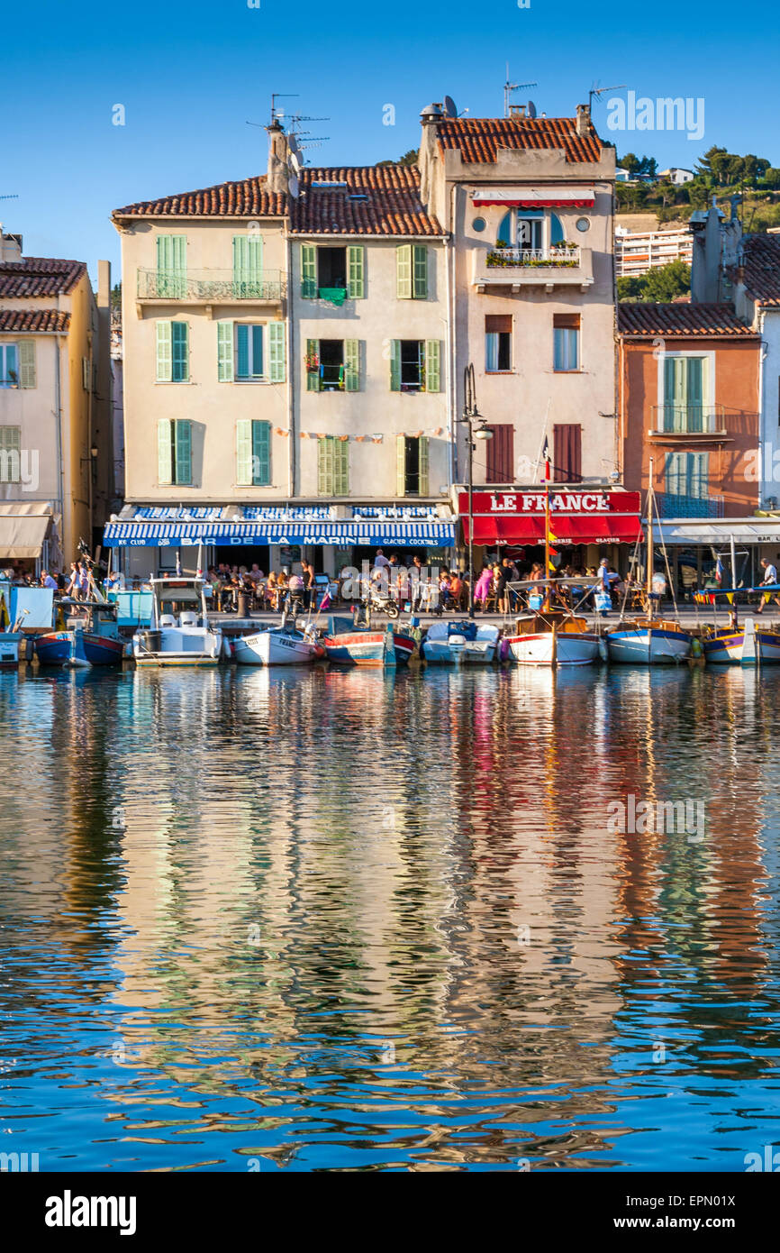 Boats in the coastal village of Cassis, France. Reflections of the