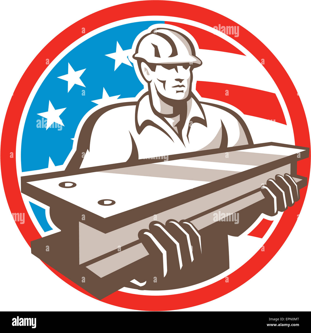 Illustration of construction steel worker carrying i-beam girder viewed ...