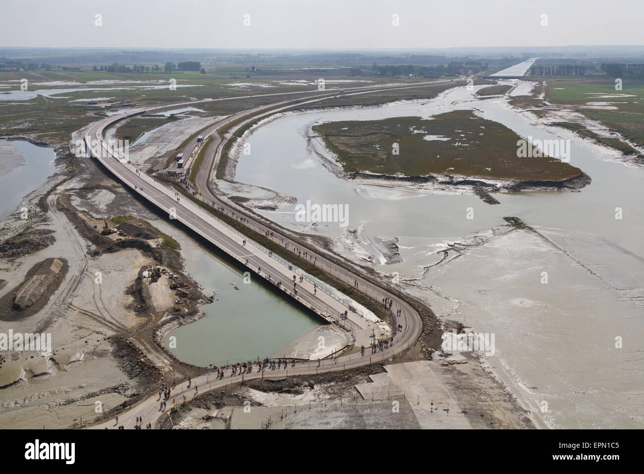 Construction of new bridge to Mont St Michel, Normandy France Stock Photo