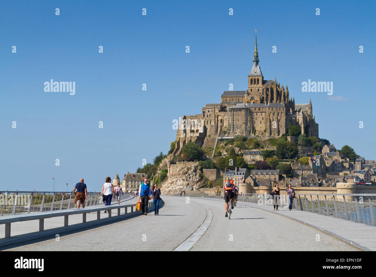 Mont St Michel and the new bridge in September Stock Photo