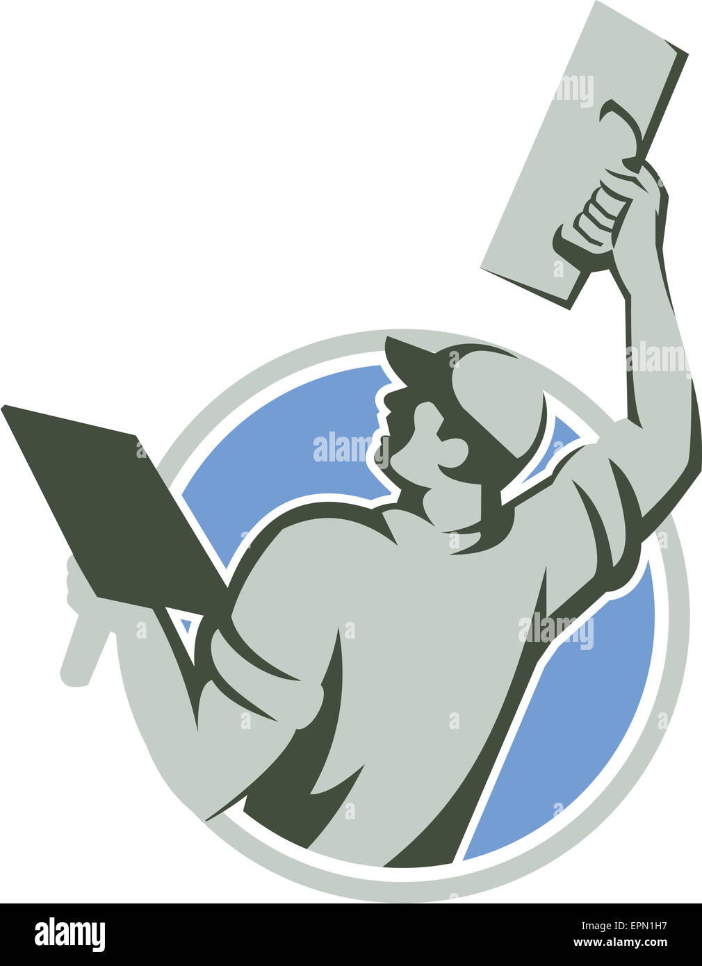 Illustration of a plasterer masonry tradesman construction worker