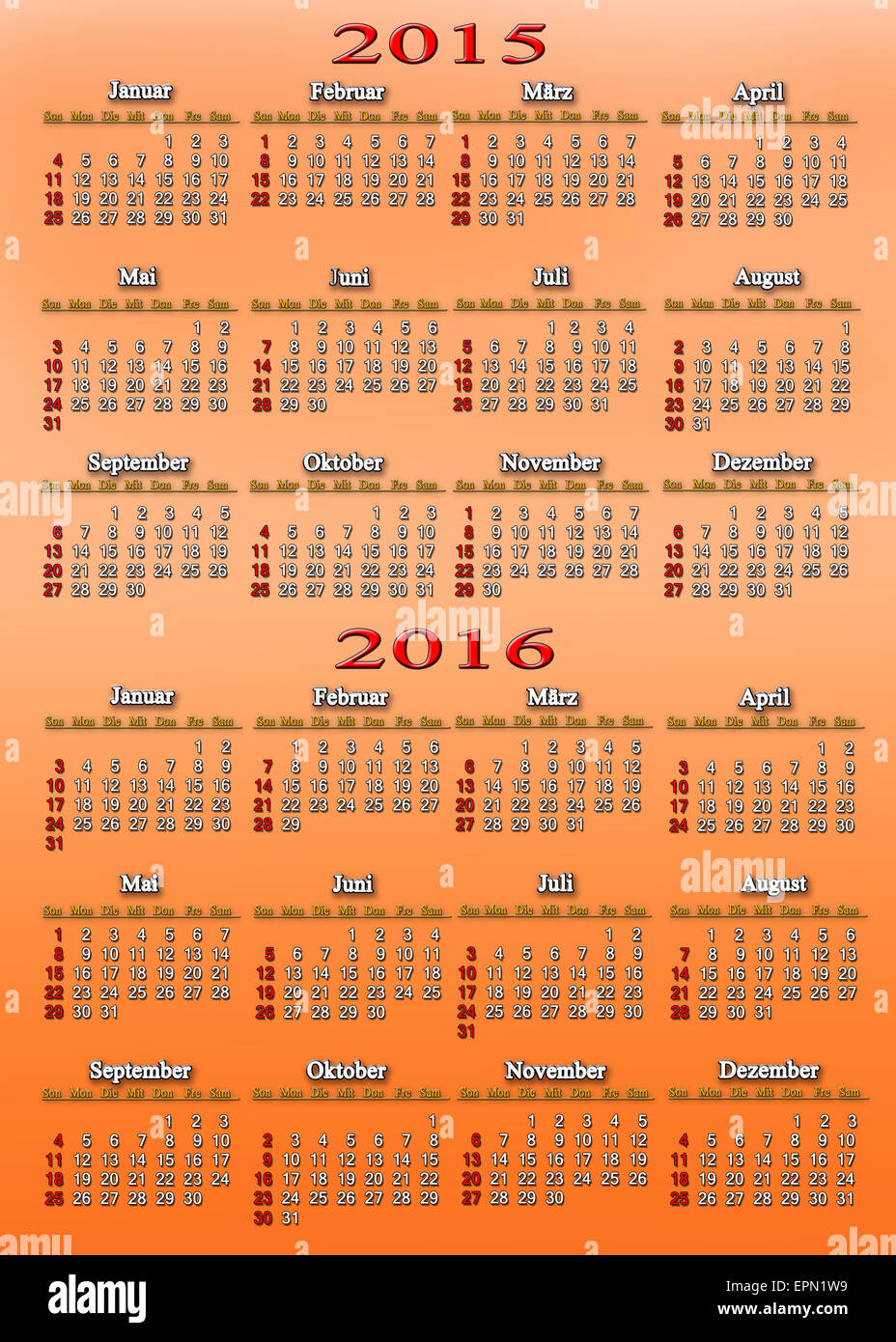 Office Calendar For 15 16 In German On The Orange Background Stock Photo Alamy