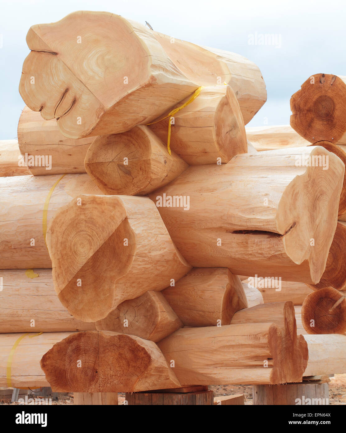 Log Home Construction Stock Photo