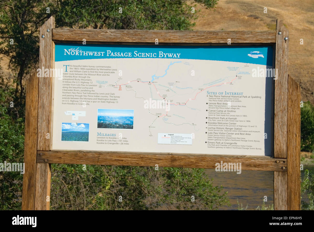 Byway mapboard, Northwest Passage Scenic Byway, Nez Perce National Historic Park, Idaho Stock Photo