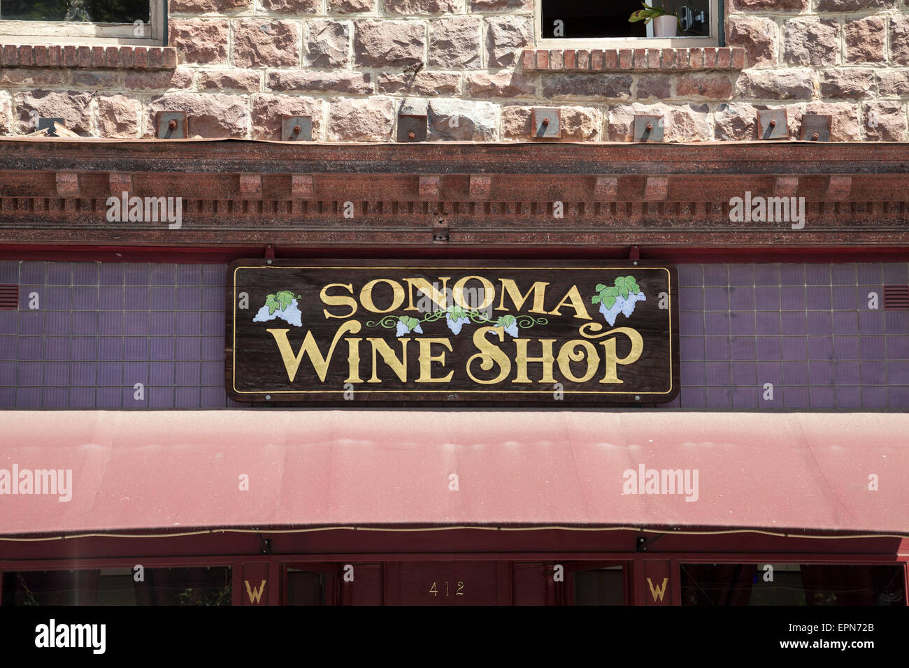 Sign of Sonoma Wine Shop, Sonoma, California, USA Stock Photo