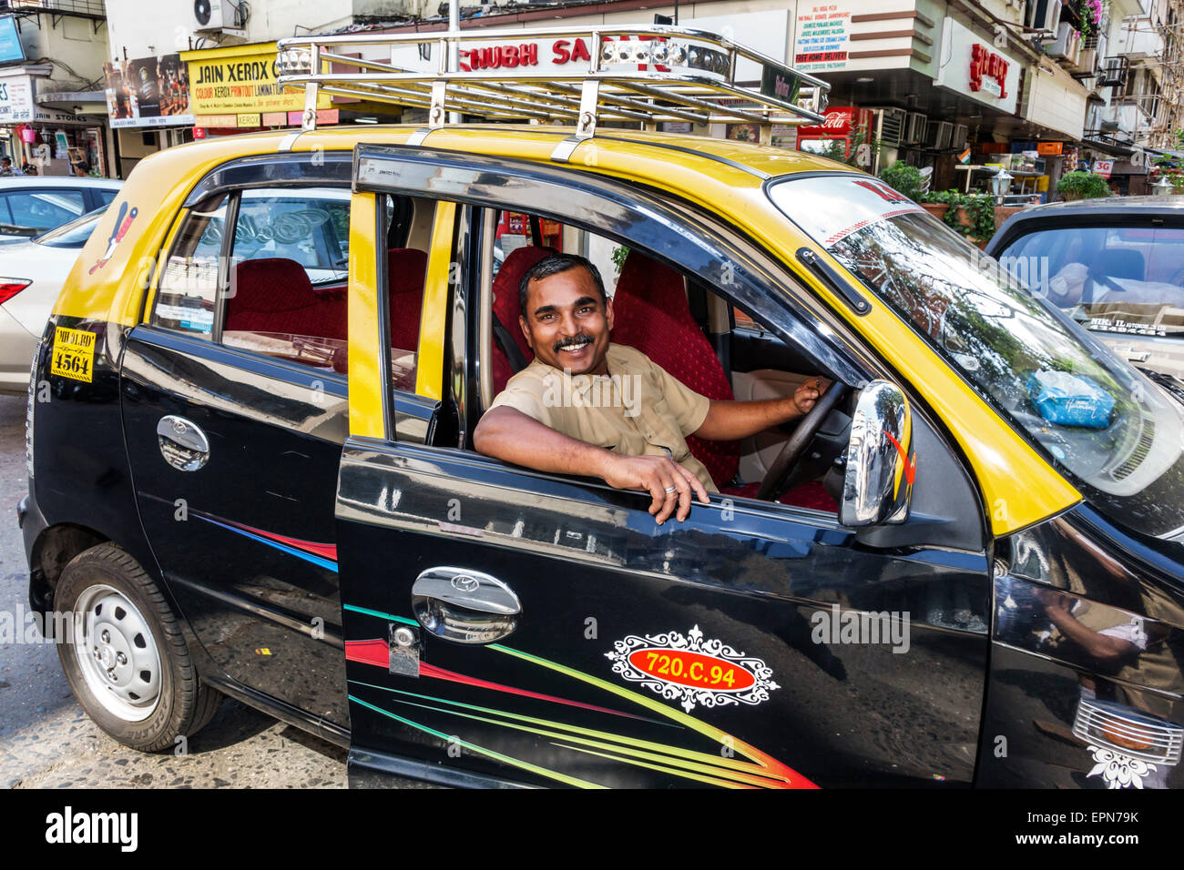 Mumbai India,Apollo Bandar,Colaba,Causeway,Market,Strand Cinema Road,man men male,taxi cab,taxis,cabs,driver,job,India150227064 Stock Photo