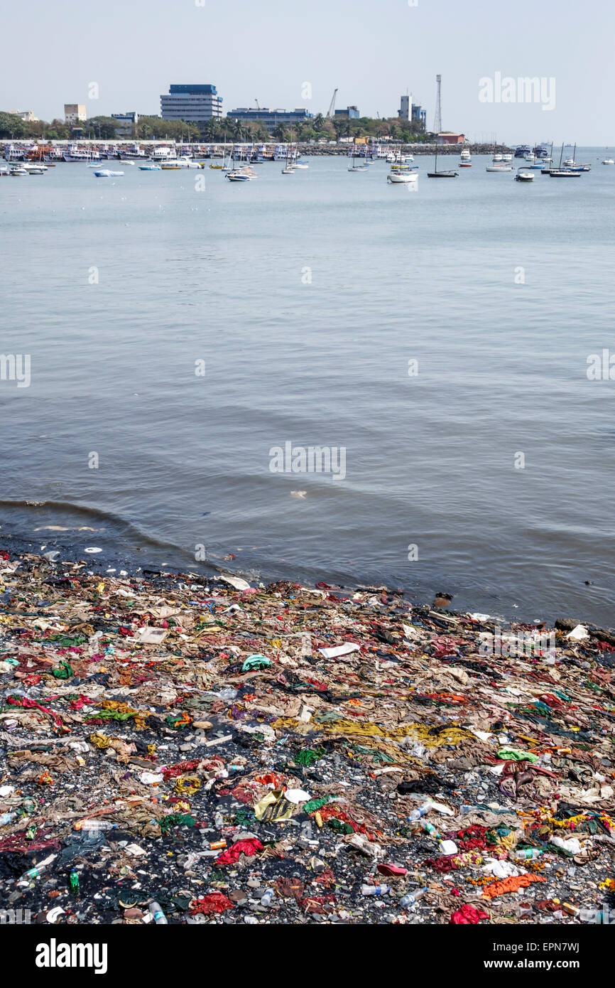 Mumbai India,Apollo Bandar,Colaba,Arabian Sea,garbage,trash,pollution,al,water,sewage,India150227112 Stock Photo