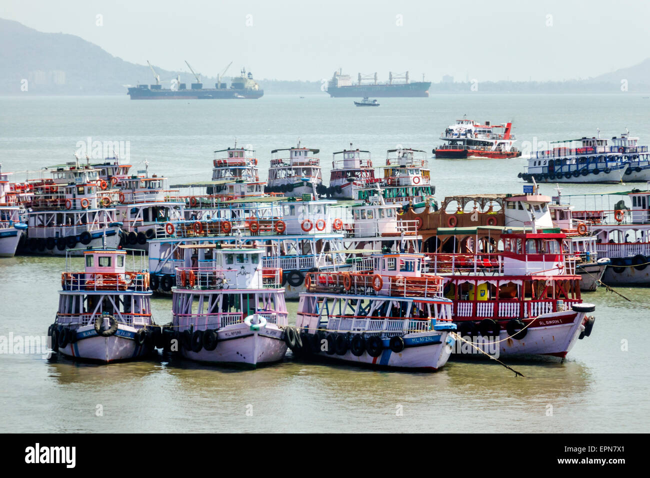 Mumbai India,Apollo Bandar,Colaba,Arabian Sea,ferries,boats,ferry,boat,India150227124 Stock Photo