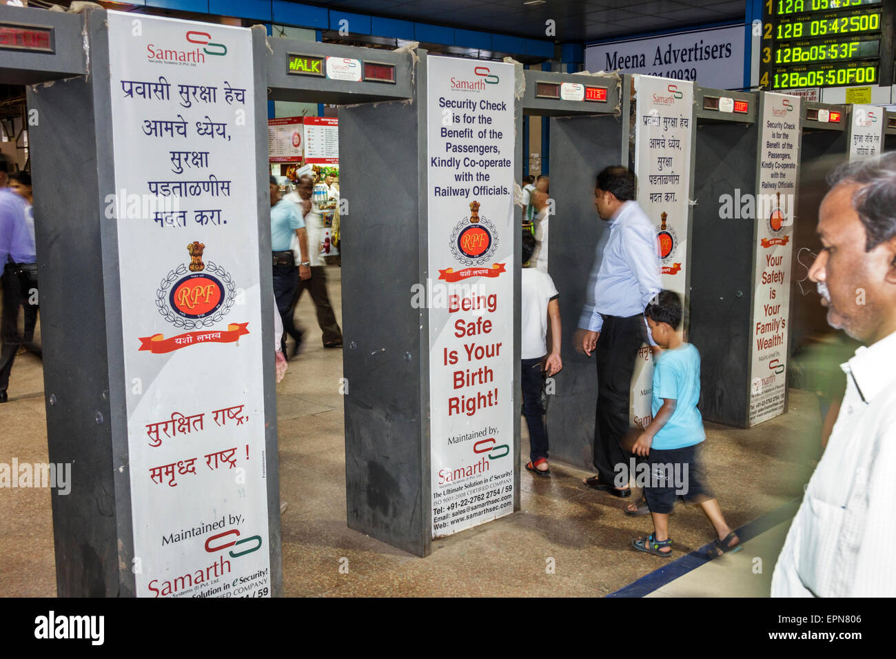 Mumbai India,Churchgate Railway Station,Western Line,train,security scanner,entrance,Hindi English,riders,India150227183 Stock Photo