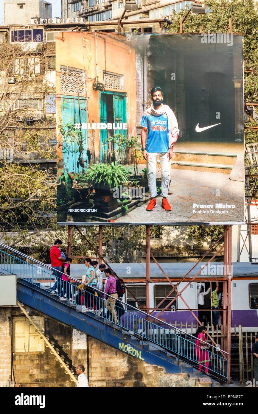 Mumbai India,Girgaon,Maharshi Karve Road,Charni Railway Station,Western Line,billboard,advertisement,ad,Nike,India150227190 Stock Photo