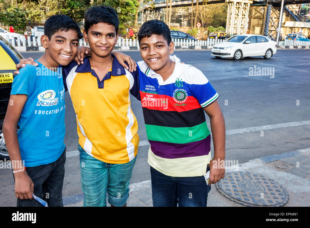 Mumbai India,Girgaon,Maharshi Karve Road,male boy boys kids children friends,posing,India150227194 Stock Photo