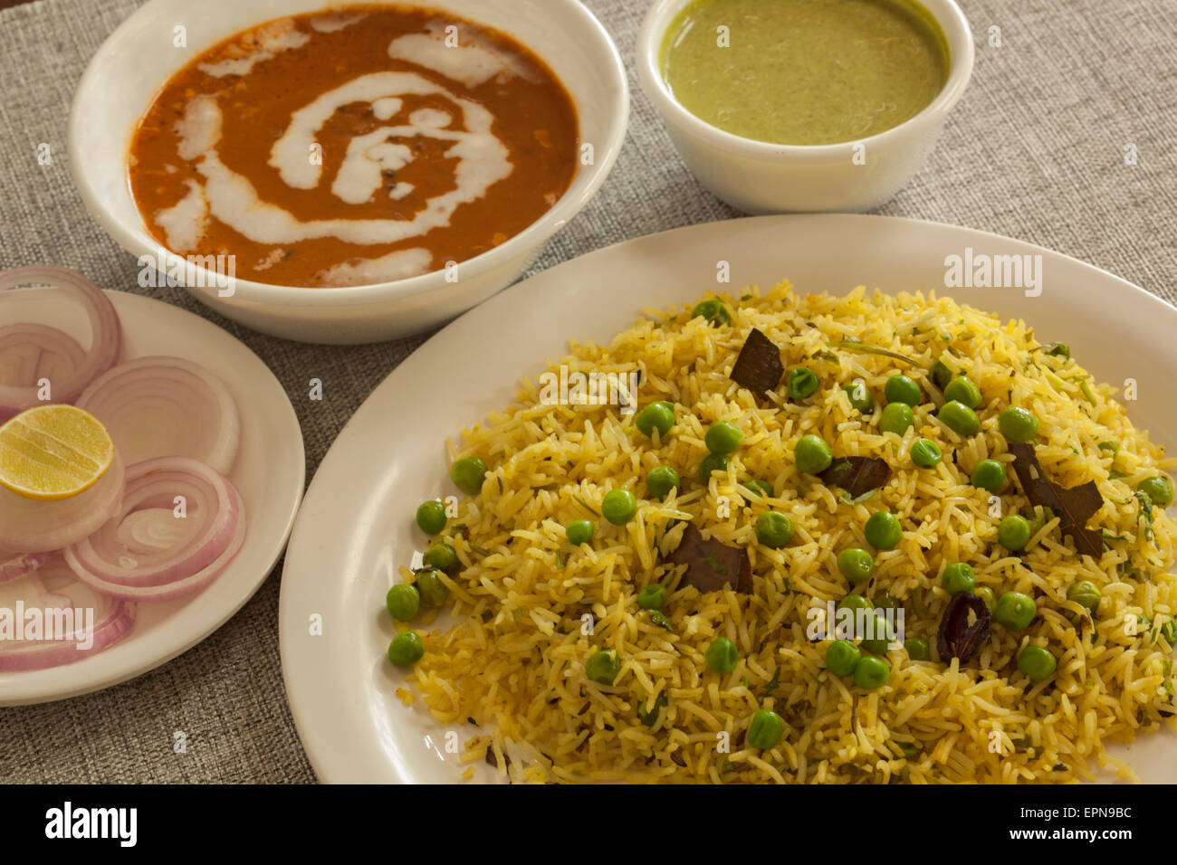 Matter pulao with Dal makhni Stock Photo