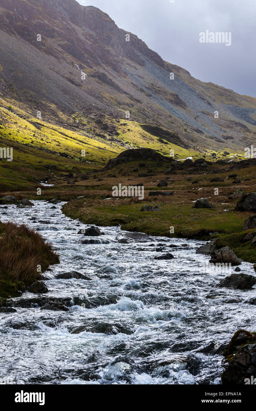 Gatesgarthdale Beck Flowing Through Honister Pass in English Lake District Stock Photo