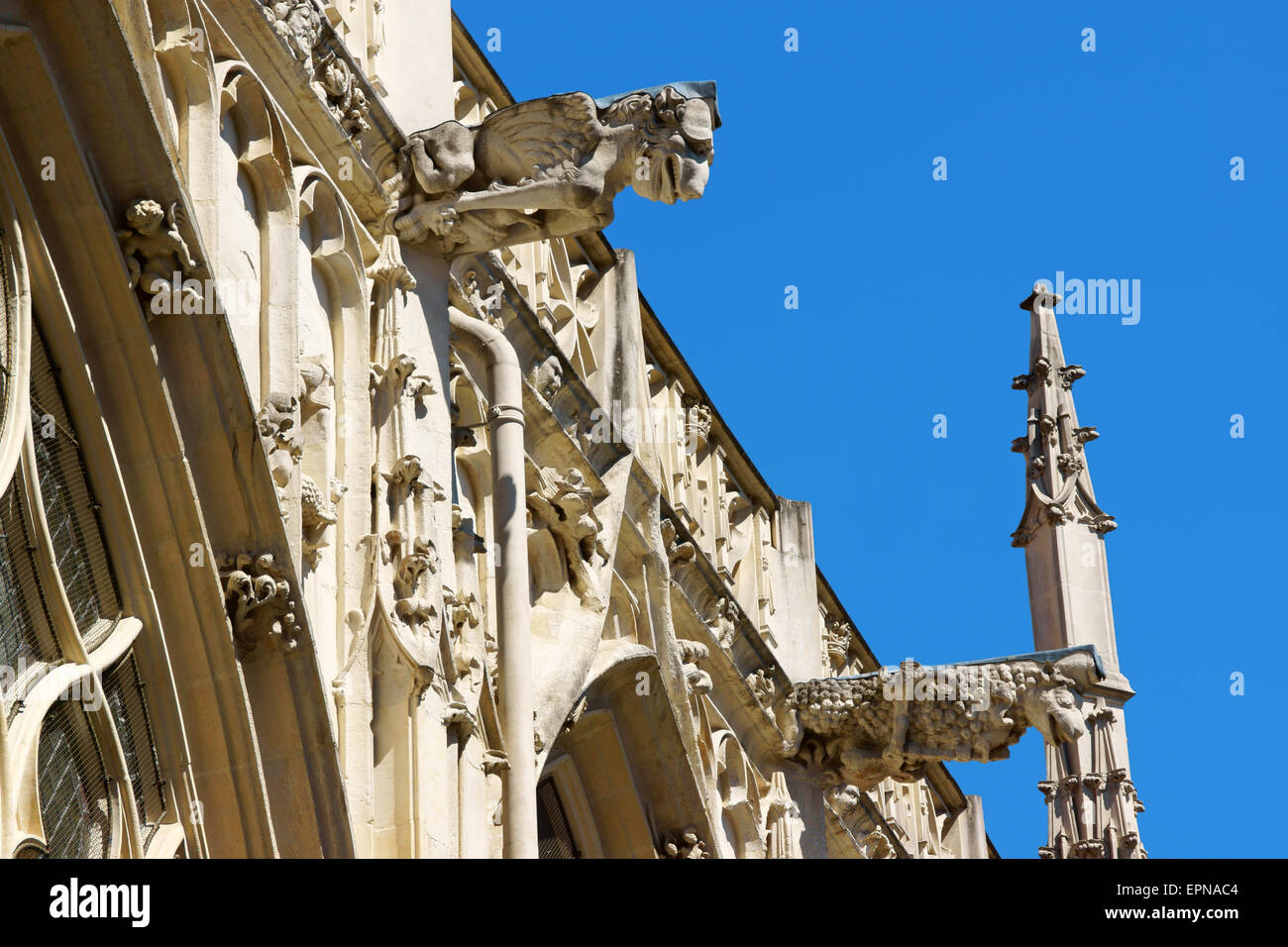 Details and gargoyles of the Gothic Saint-Urbain Basilica built in the thirteenth century Troyes, Aube, France Stock Photo