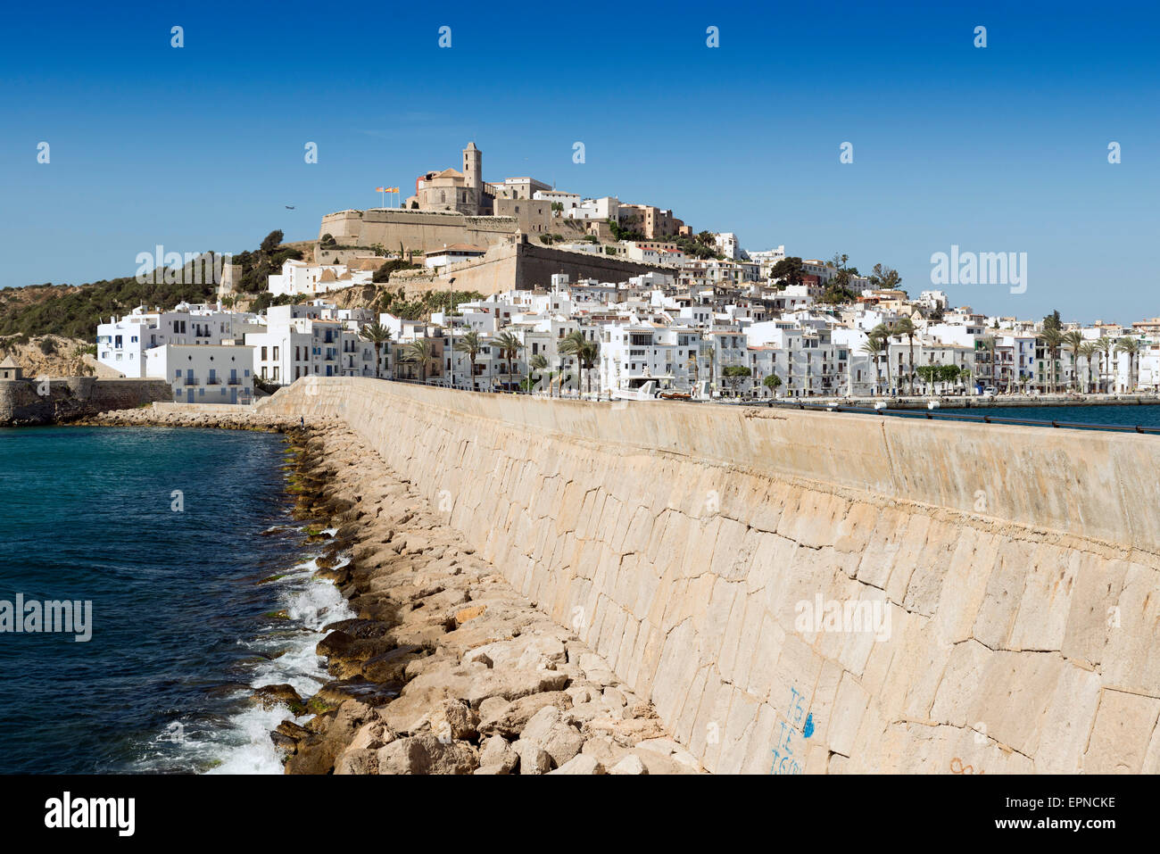 view of the city of Ibiza from the breakwater Stock Photo